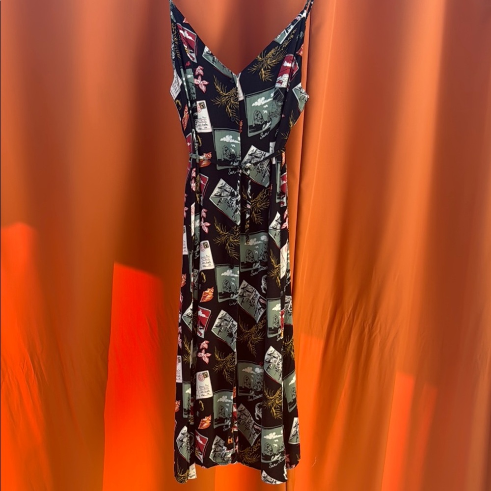 Reformation Black and Multi-Patterned Midi Dress